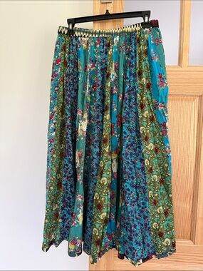 Teal Mixed Floral Patchwork Midi Skirt
